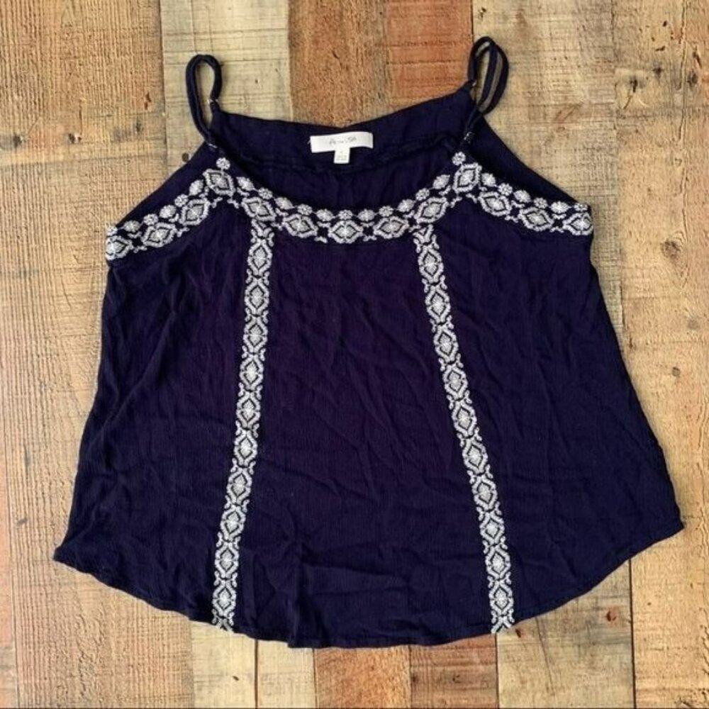 Active USA blue and white cami camisole tank top with embroidered detail - L